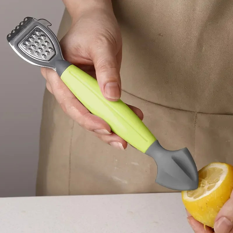Multifunctional Lemon Zester & Juicer - Green Handle Stainless Steel Blade for Citrus Juicing & Grating, Kitchen Tool