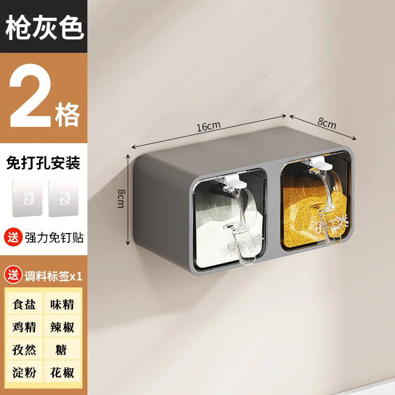 AOBT Wall-mounted moisture-proof seasoning box for home kitchen with condiment bottles for salt, MSG, and other condiments.