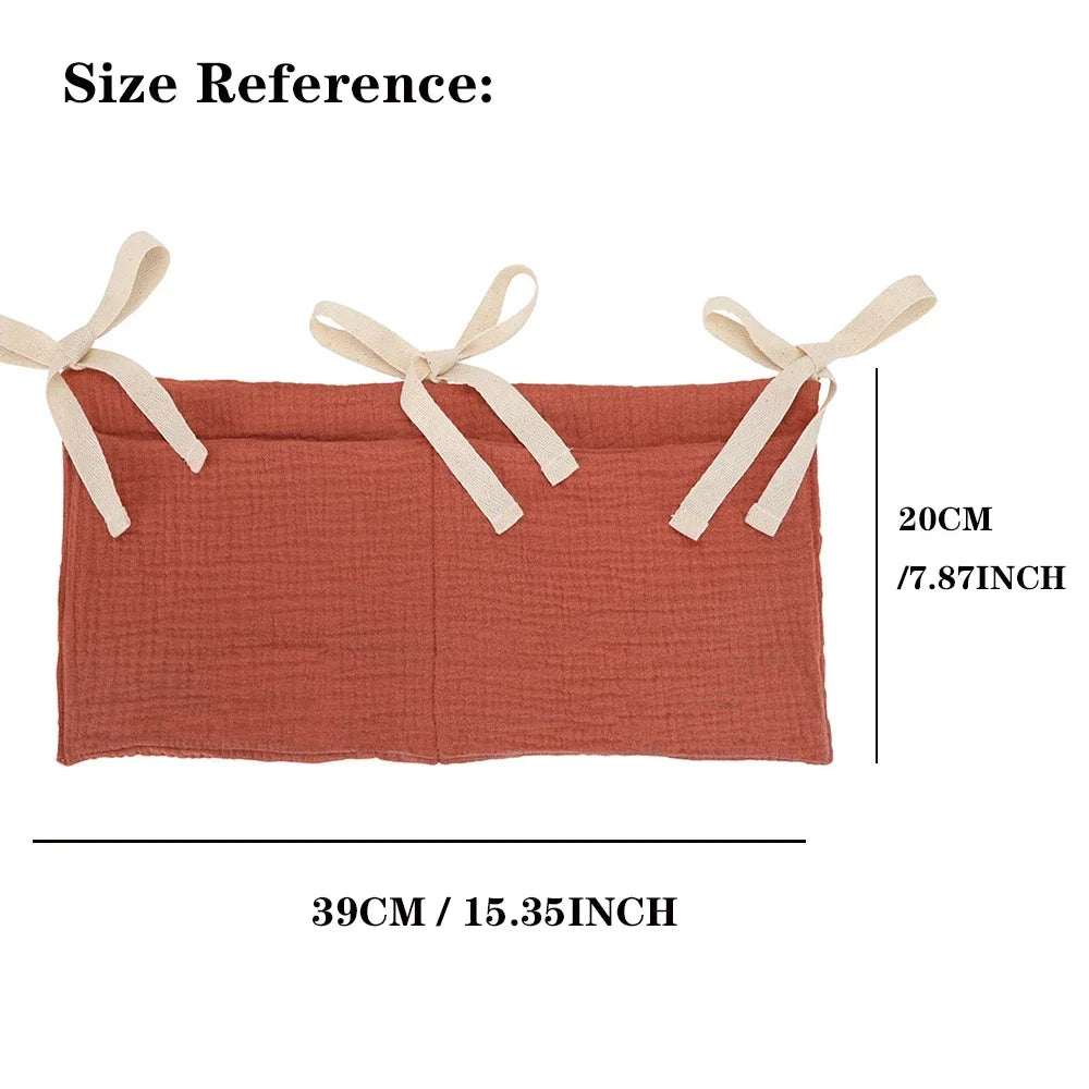 Bedside Hanging Diaper Bag Infant Toys Bag Stroller Diapers Hanging Bag Baby Crib Organizer Cot Caddy Bed Storage Bag 2 Pockets