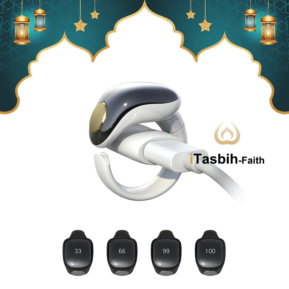 Muslim Gift Smart Electronic Counter 4 Digit Tasbih Counter Waterproof Tasbeeh Counter Interchangeable Rings 18mm/20mm/22mm