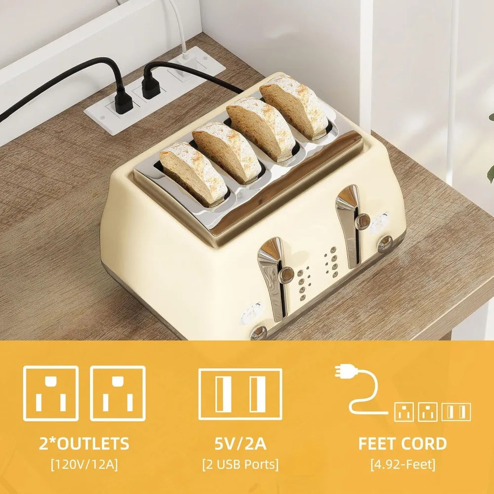 DWVO White Baker Rack with Storage & Power Outlet, Farmhouse Microwave Stand for Kitchen, 5-Tier Coffee Bar Cabinet Station Thic