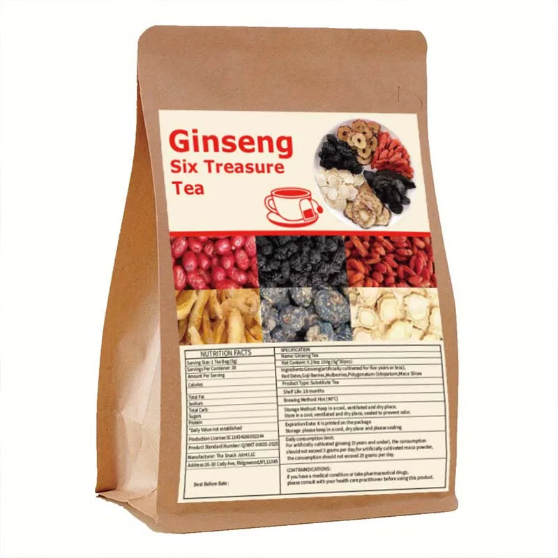 30 bags of Ginseng Six Treasures Tea - Traditional Chinese Herbal Medicine, Natural Ingredients, Nourishing Kidney Health