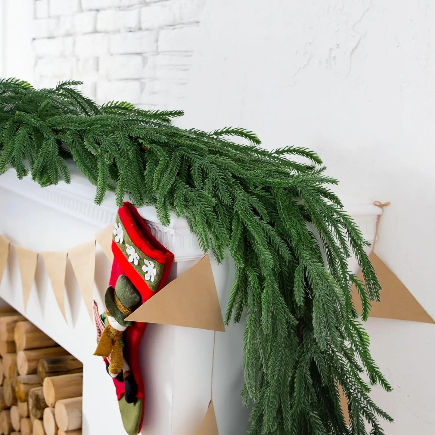 2Pcs Christmas Garland 6 FT Artificial Norfolk Pine Garlands for Winter Mantel Table Wall Xmas New Year Home Party Decorations