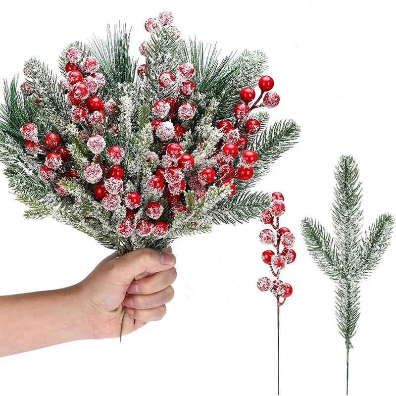 20/26cm Christmas Decor Artificial Pine Needle Branches Simulation Red Holly Berry for Xmas Wreath Decor Home Decor 2026 Navidad