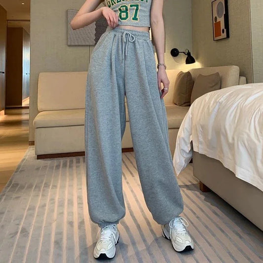 Casual Elastic High Waist Drawstring Sweatpants Women Fashion Grey Sports Joggers Harem Pants Streetwear Female 2025 Trousers