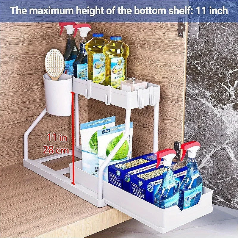 Bathroom & Kitchen Multi-Layer Pull-Out Storage Rack - Clutter Organizer for Sink Area & Seasonings