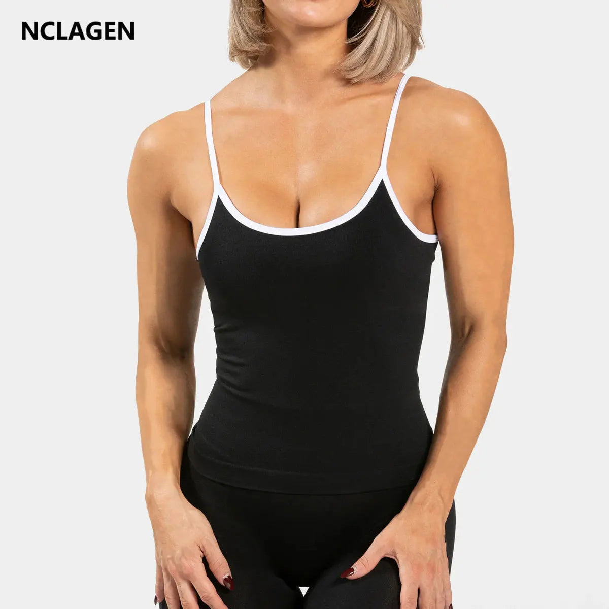 NCLAGEN Woman Sports Tank Top Open Back Gym Clothes Fitness Yoga Vest Thin Strap Push-up Dry Fit Workout Running Pilates Blouse