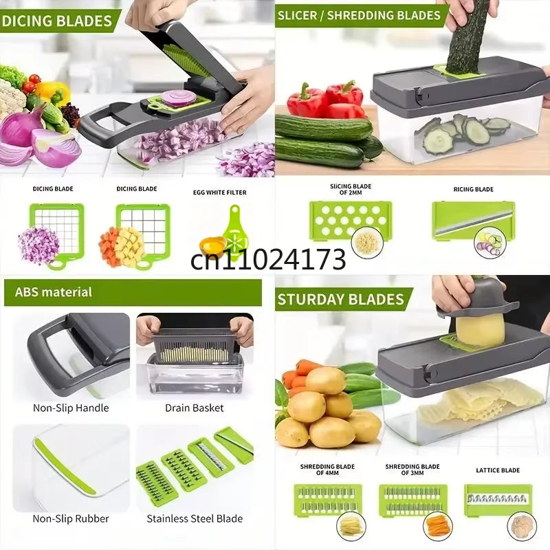 14/16 IN 1 Slicer Vegetable Food Chopper Vegetable Cutter Tomato Carrot Grater Cheese French Onion Shredders Kitchen Tool