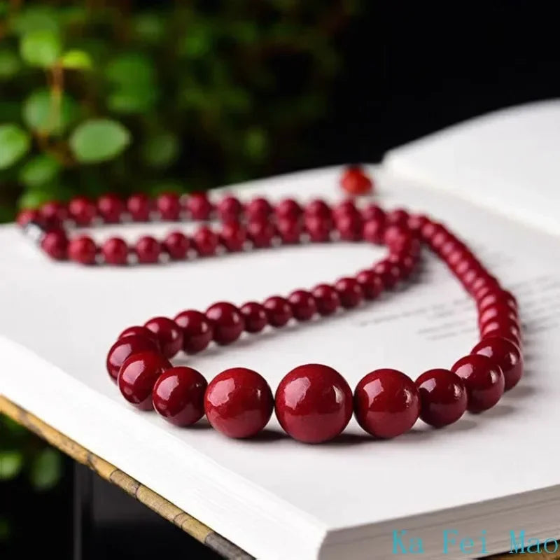Natural Red Organic Cinnabar Jade Beaded Necklace Women Healing Gemstone Jewelry Genuine Cinnabar Crystals Round Beads Necklaces