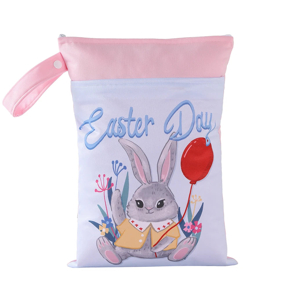 Babyshow 1PC Washable Wet Dry Bag Wetbag for Baby Diapers Nappies Waterproof Reusable Diaper Bag with Two Zippers 25cmx35cm