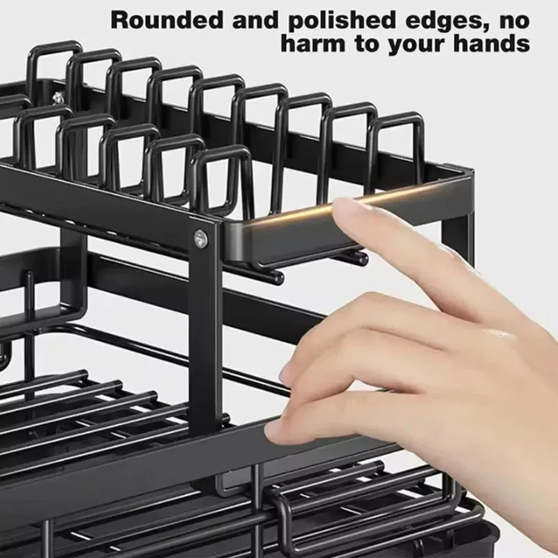 Kitchen Countertop Storage Rack with Drainage Double Layer Reinforced Tableware Versatile Organizer for Modern kitchen Counter
