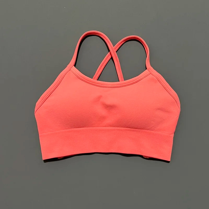 Histello Backless Sports Bra Women Seamless Yoga Top High Support Fitness Underwear Back Cross Gym Crop Top Running Workout Bras
