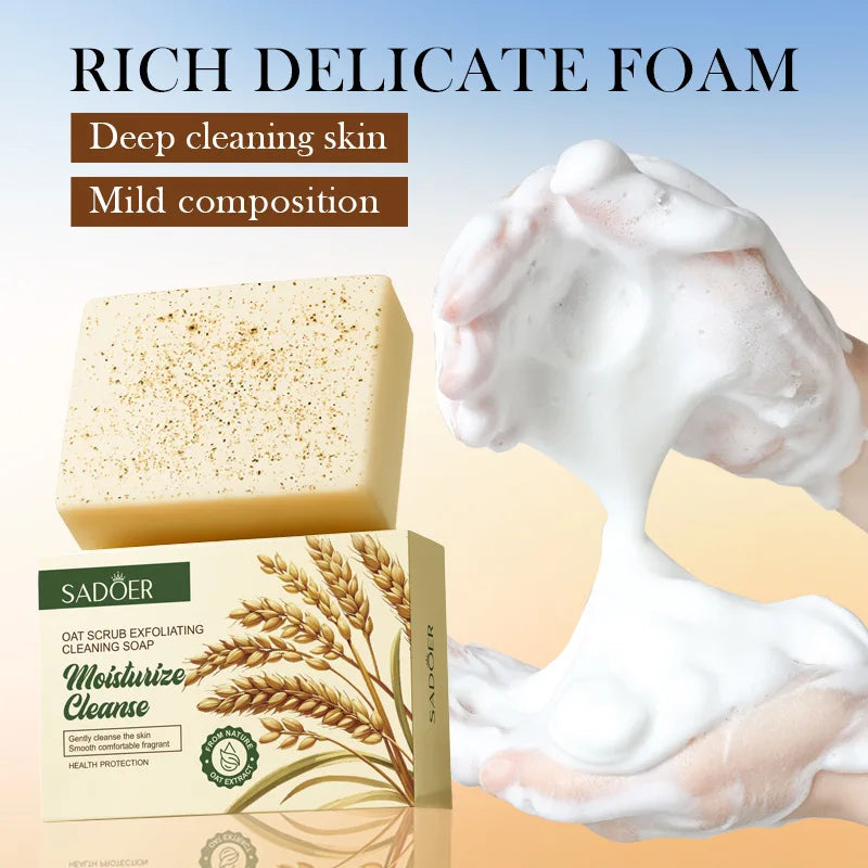 Natural Organic Oat Scrub Exfoliating Cleaning Soap Handmade Body and Face Deep Cleansing Soap Brighten Tender Skin Shrink Pores