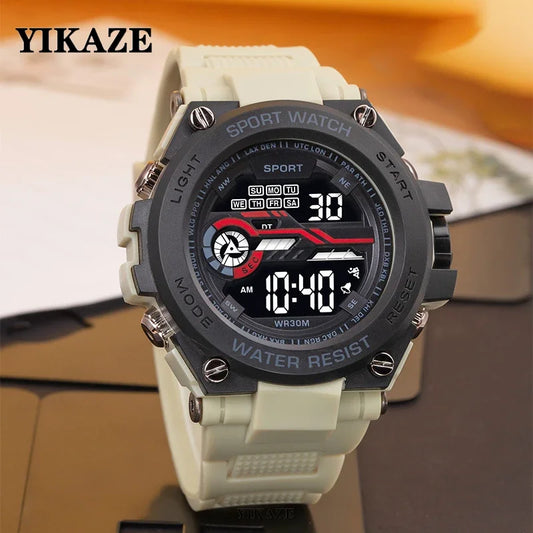 YIKAZE Men's Sports Watch Waterproof Man Sport Watches Multifuction LED Digital Military Watch Alarm Clock Electronic Wristwatch