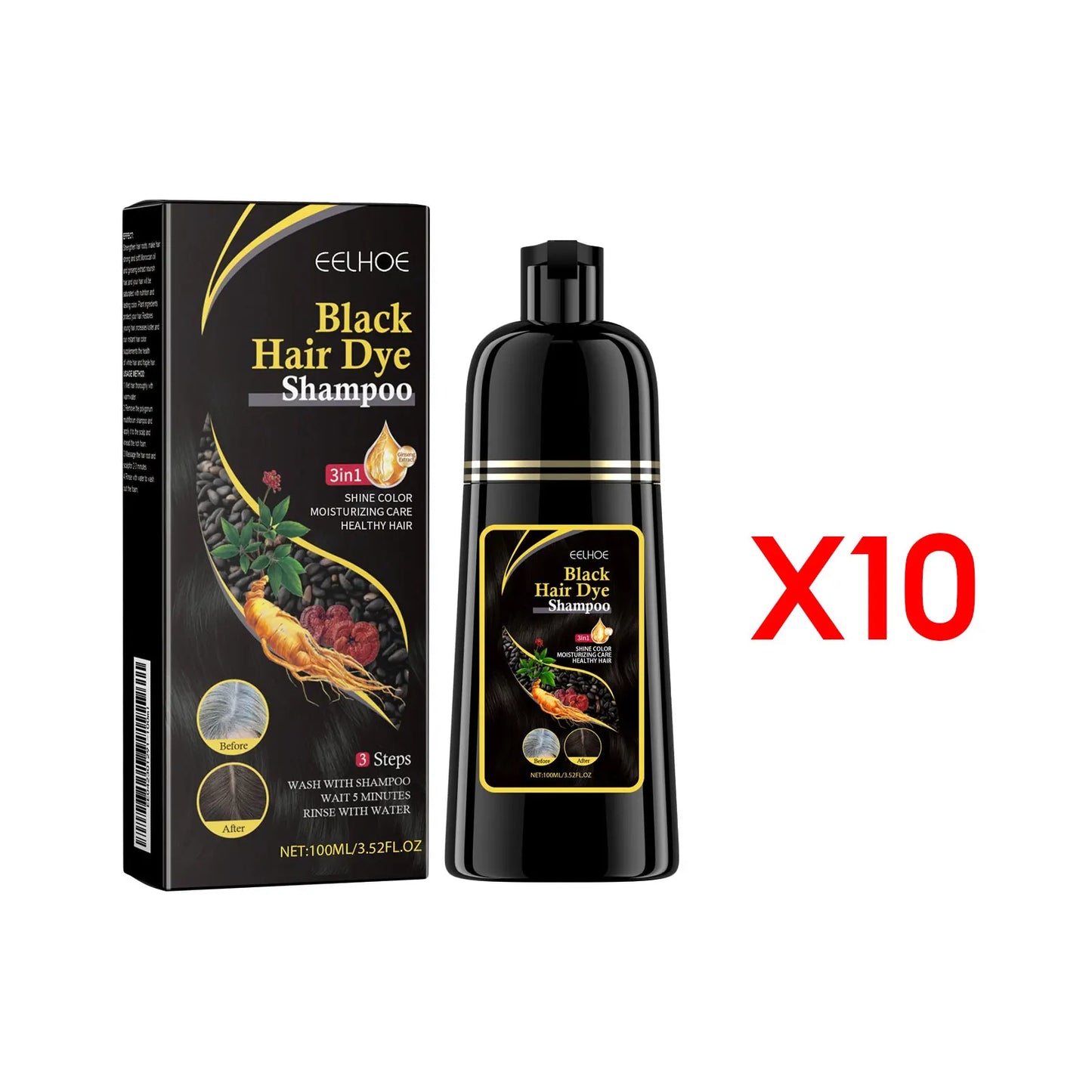EELHOE 100ml Natural Plant Hair Dye Shampoo 3 in 1 Hair Color Shampoo for Gary Hair Quick Dark Black And Women Men Grey Coverage