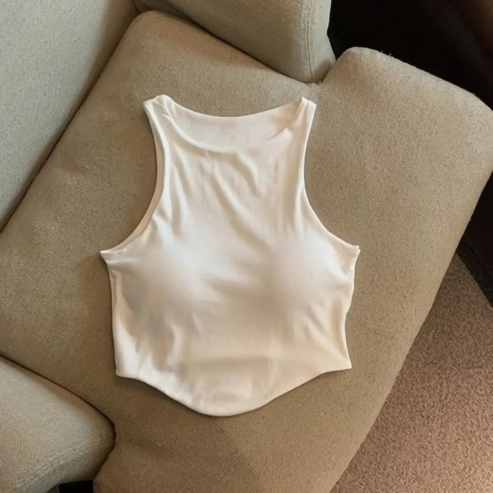 Fashion Cotton One-piece Sling Sleeveless Irregular Sleeveless Top Round Neck Short Spice Sleeveless Top Women