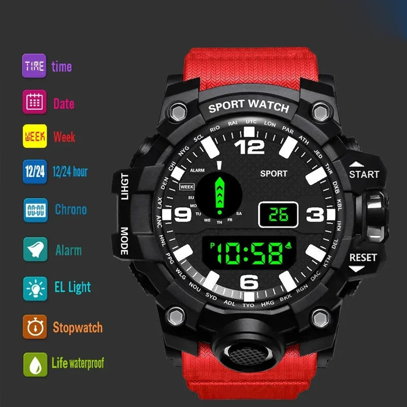 New Men's Watch LED Digital Men Sport Watches Fitness Electronic Watch Multifunction Military Sports Watches Clock Kids Gifts