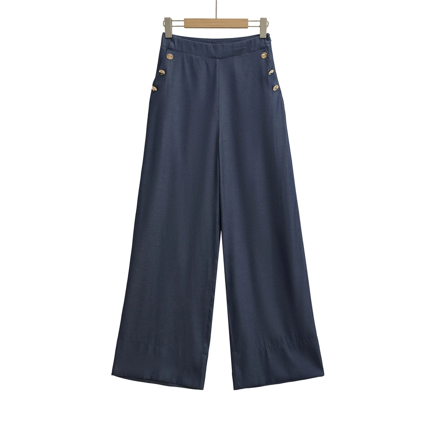 European style new women's fashion versatile temperament simple button high waist wide leg casual trousers