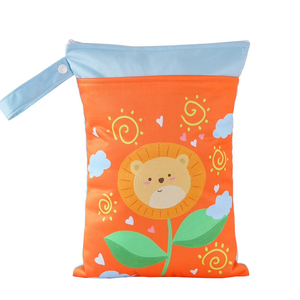 Babyshow 1PC Washable Wet Dry Bag Wetbag for Baby Diapers Nappies Waterproof Reusable Diaper Bag with Two Zippers 25cmx35cm