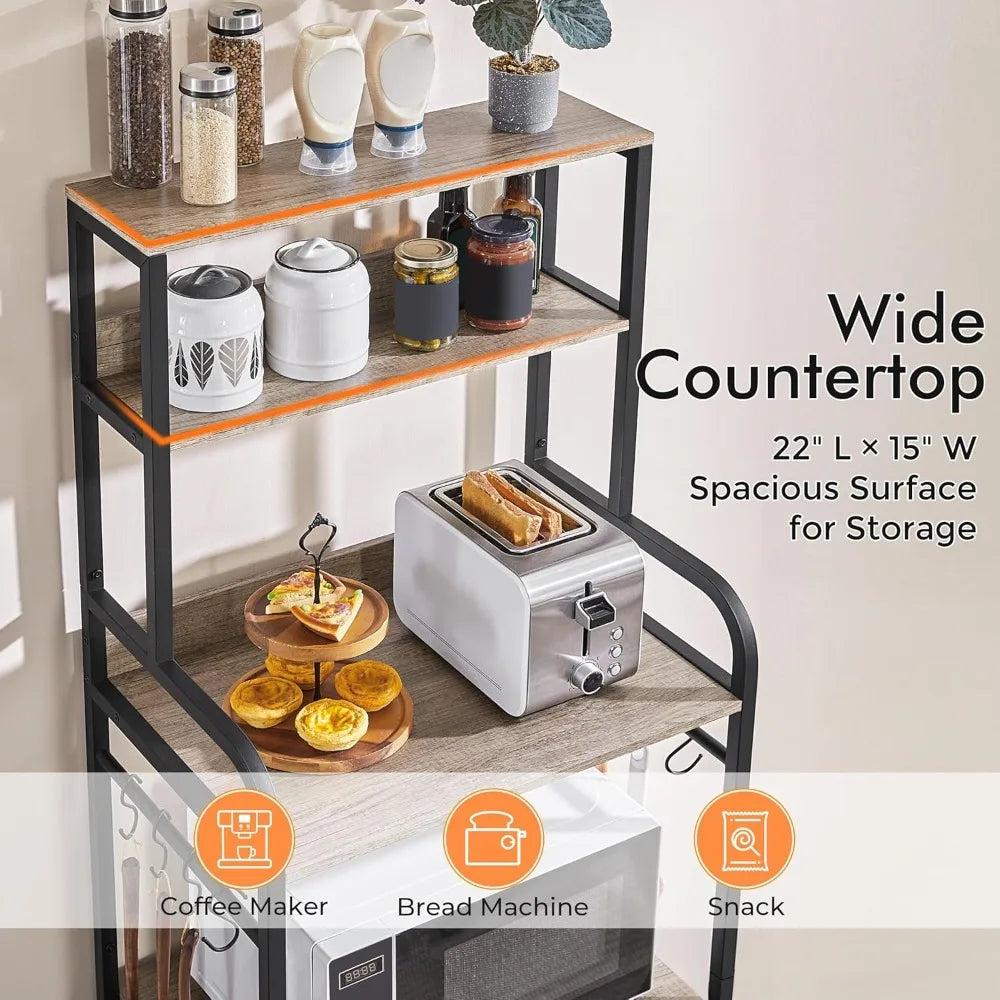 Yaheetech 4-Tier Kitchen Bakers Rack with Storage Cabinet and Hutch, Microwave Oven Stand Coffee Bar Pantry Cabinet with 8 S Hoo