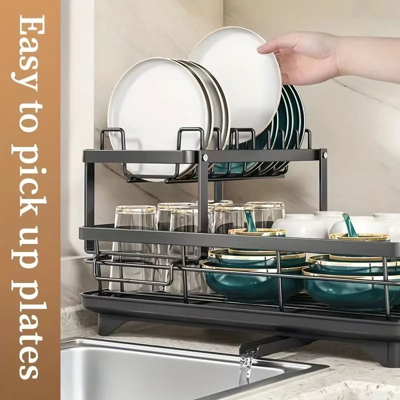 Kitchen Countertop Storage Rack with Drainage Double Layer Reinforced Tableware Versatile Organizer for Modern kitchen Counter