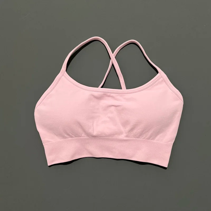 Histello Backless Sports Bra Women Seamless Yoga Top High Support Fitness Underwear Back Cross Gym Crop Top Running Workout Bras