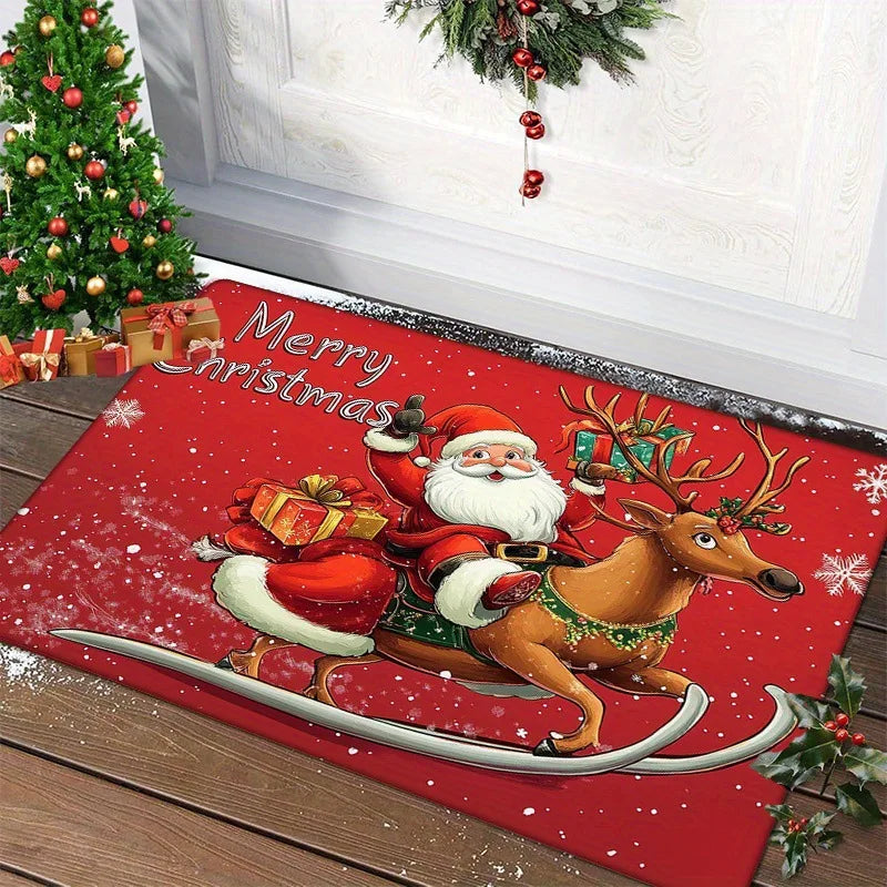 Christmas Door Mat Plaid Pattern Welcome Rug Festive Home Decor Mat Waterproof Non Slip Floor Protector for Xmas Entrance