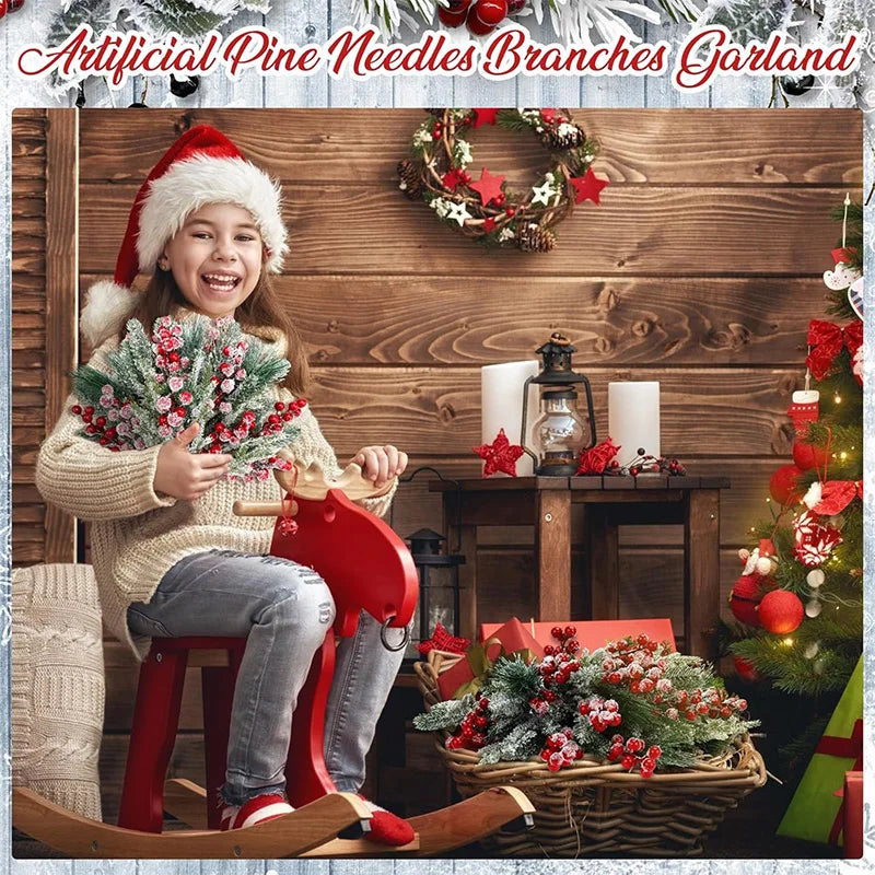 20/26cm Christmas Decor Artificial Pine Needle Branches Simulation Red Holly Berry for Xmas Wreath Decor Home Decor 2026 Navidad