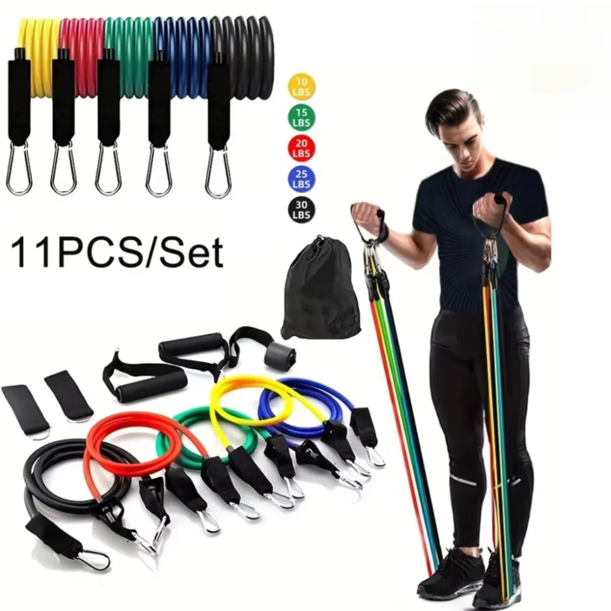 11pcs/Set Pull Rope, Resistance Bands, Portable Fitness Equipment, Ankle Strap, Chest Expander, Elastic Exercise Band