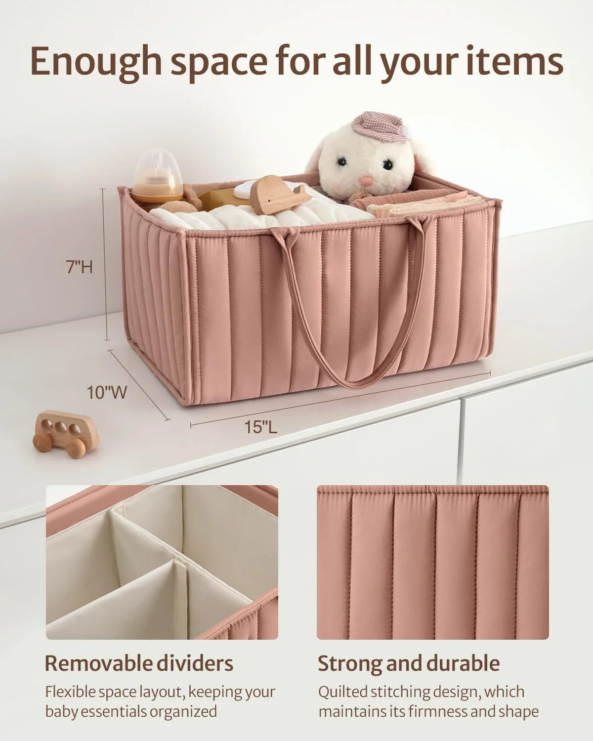 Baby Diaper Caddy Organizer, Baby Shower Basket for Girls Baby Registry Must Have, Stylish Baby Basket for Changing Table